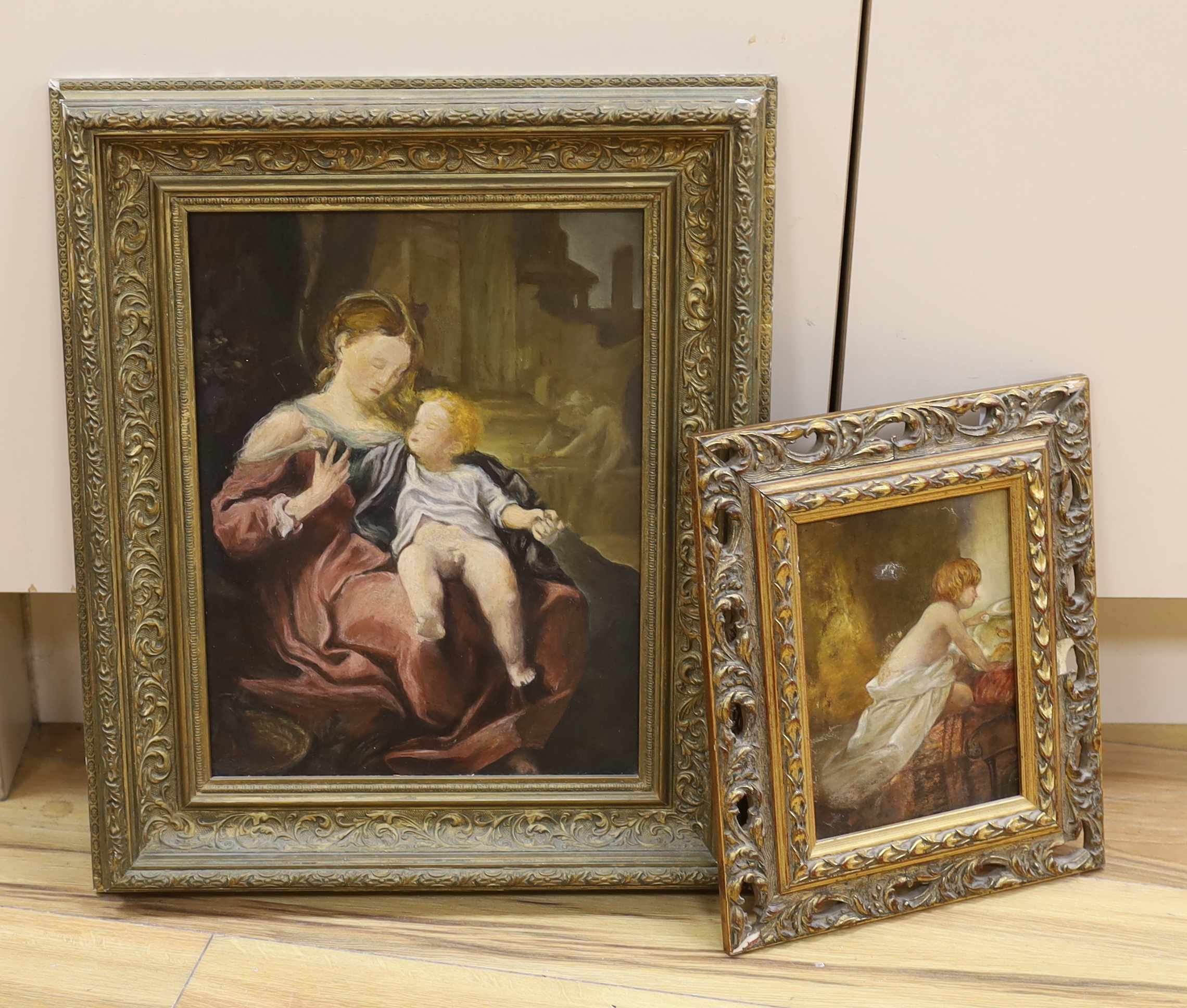 Two late 19th century oils, one on canvas, Studies of a mother and child and young boy, each unsigned, largest 33 x 24cm